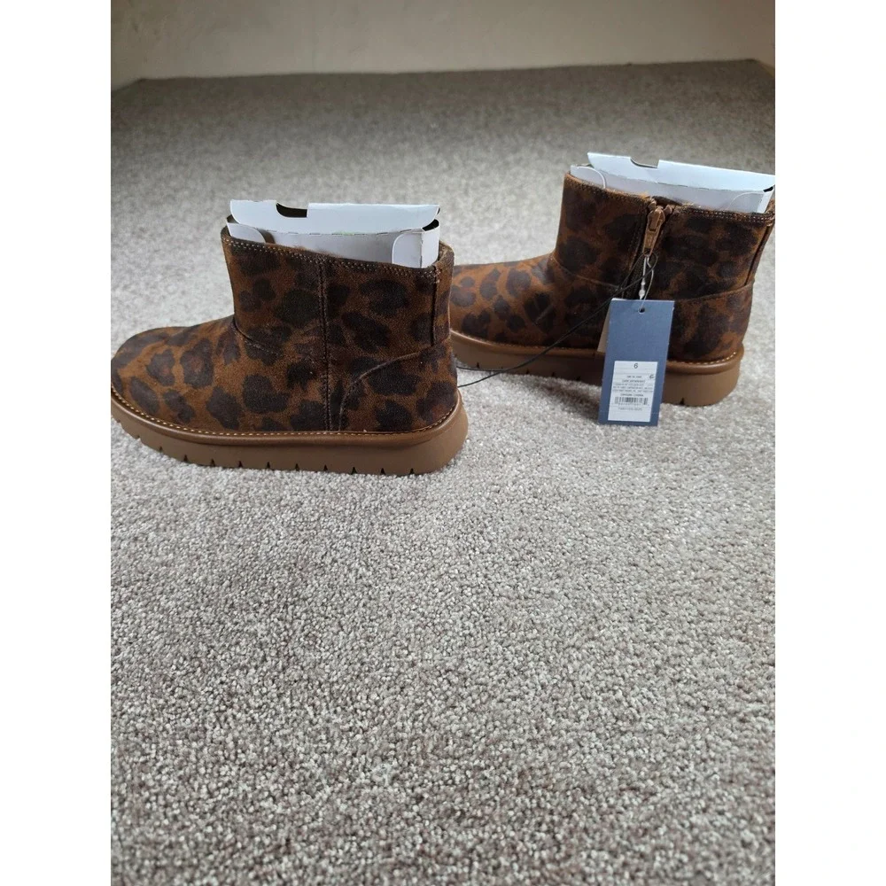 Universal Thread Womens Leopard Print Ankle Boots Side Zip Faux Fur Lined Size 6